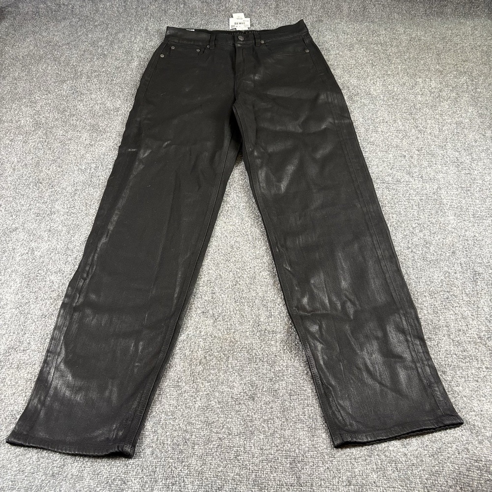 American‎ Eagle Super High Rise Baggy Straight Jeans Women's 4 Long Black Coated